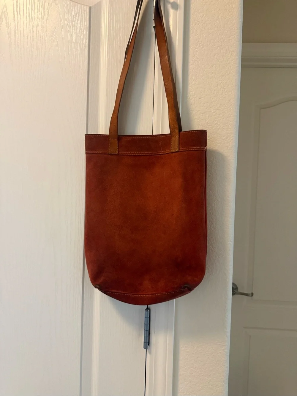 Peruvian Connection Rust Suede Tote with Tan Straps 100% leather